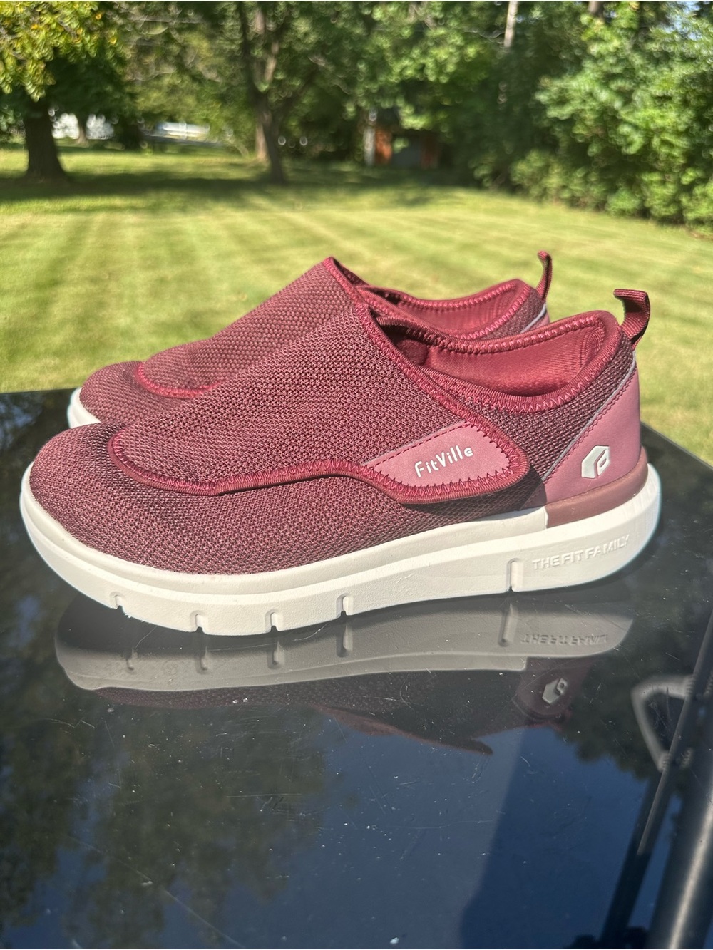 FitVille Women's Slip-On Comfort Sneakers in Burgundy